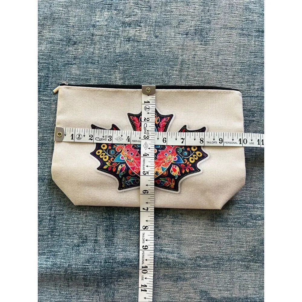 Colorful Maple Leaf Cotton Canvas Small Makeup Bag Travel Toiletry Pouch